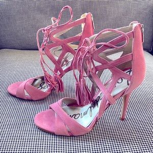 Sam Edelman suede pink lace-up heels